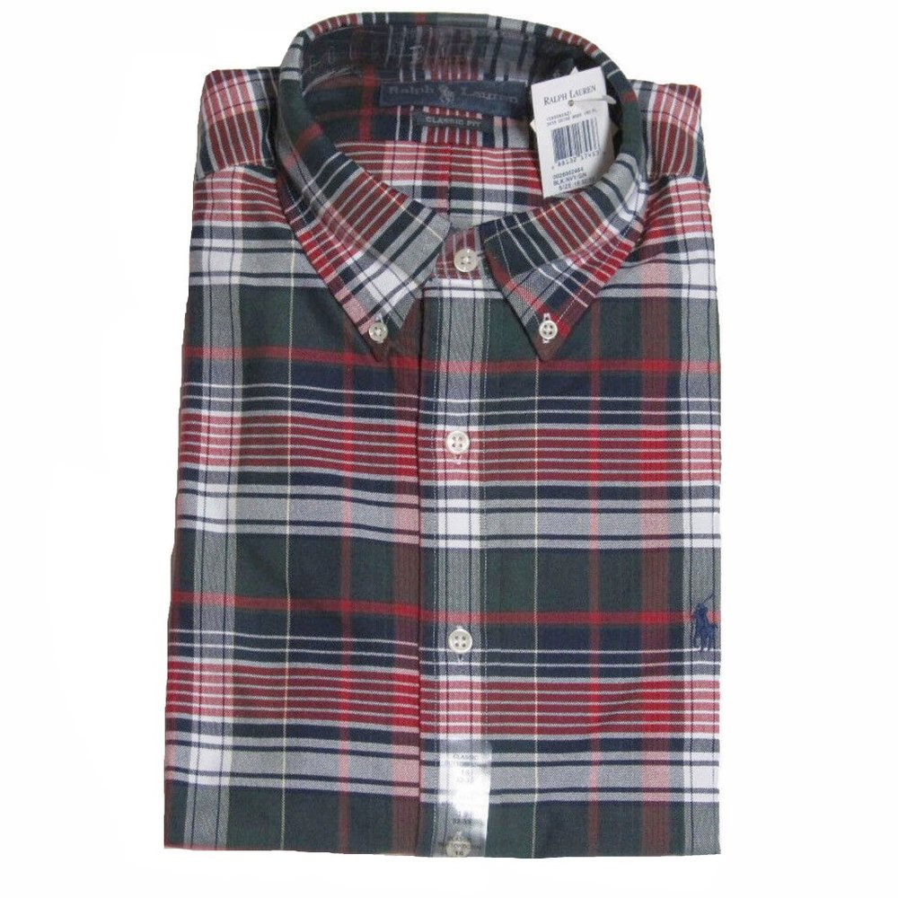 NEW Polo Ralph Lauren Long Sleeve Oxford Shirt! Red Green Blue Plaid Heavier